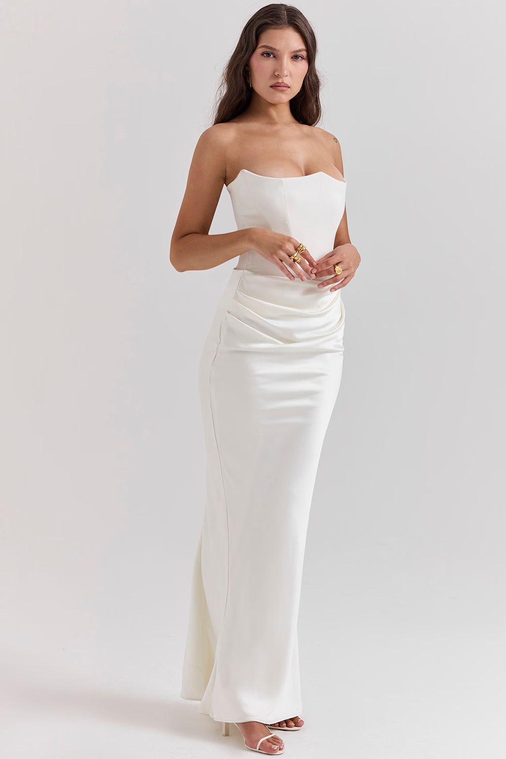 Strapless Corset Maxi Dress in Satin