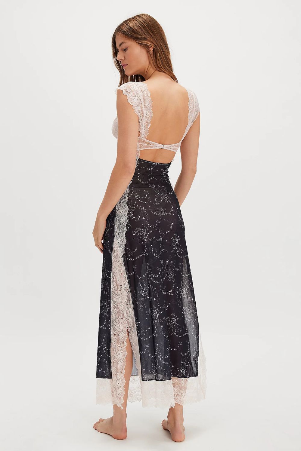 Sheer Floral midi Dress with Side Cutouts