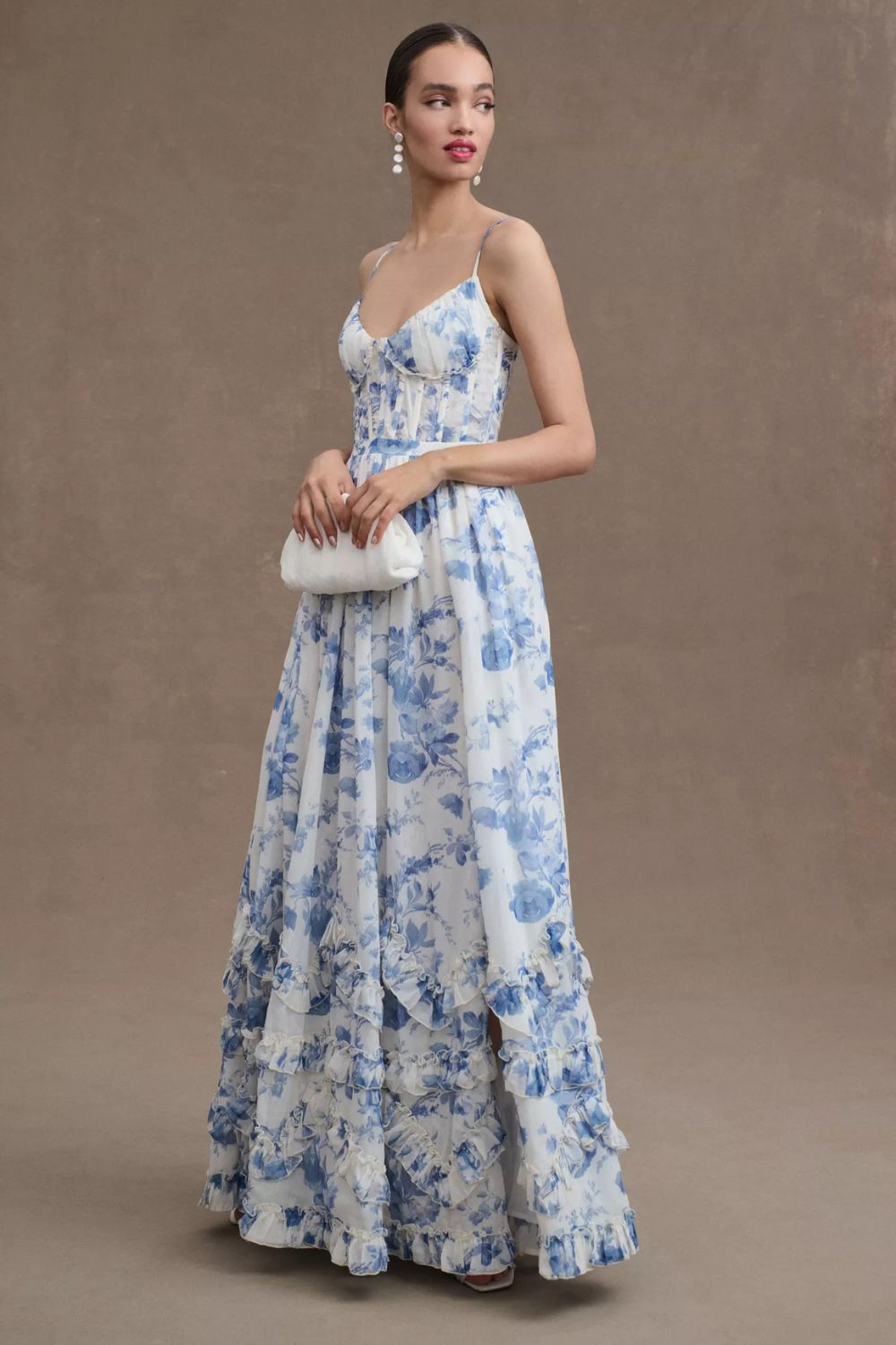 Romantic Lace Corset Maxi Dress with Tiered Chiffon Skirt