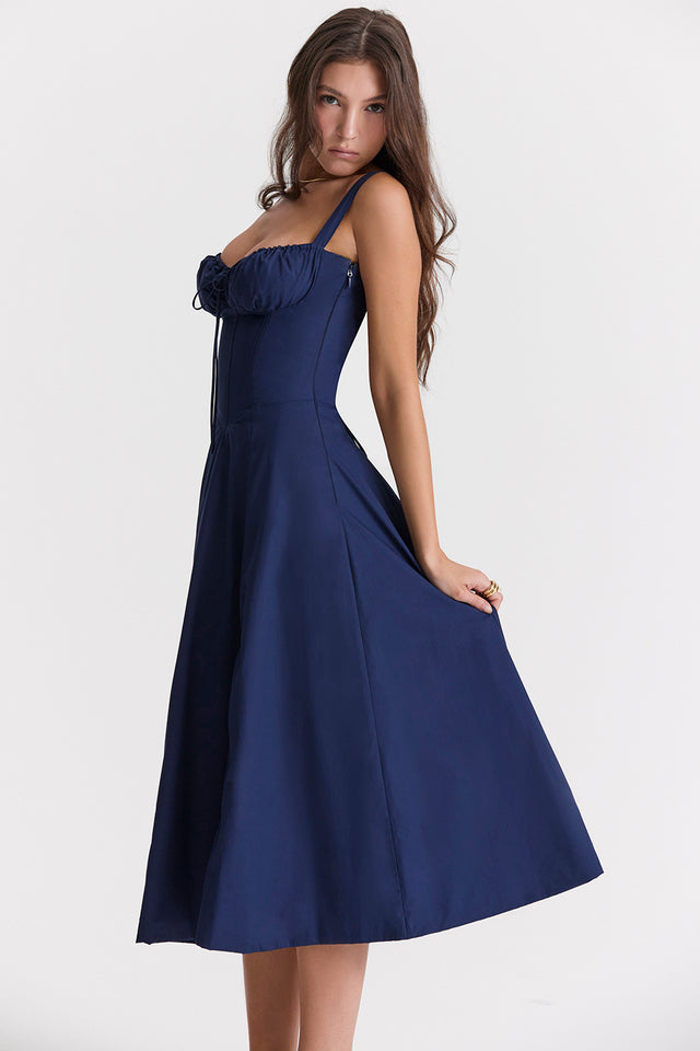 Romantic Floral Corset Midi Sundress with Straps