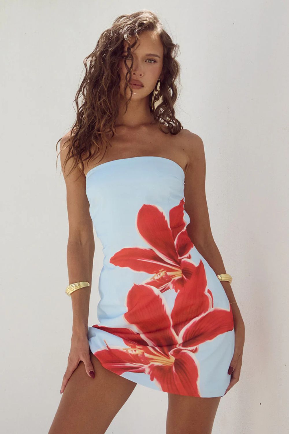Strapless Floral Mini Dress with Sweetheart Neckline