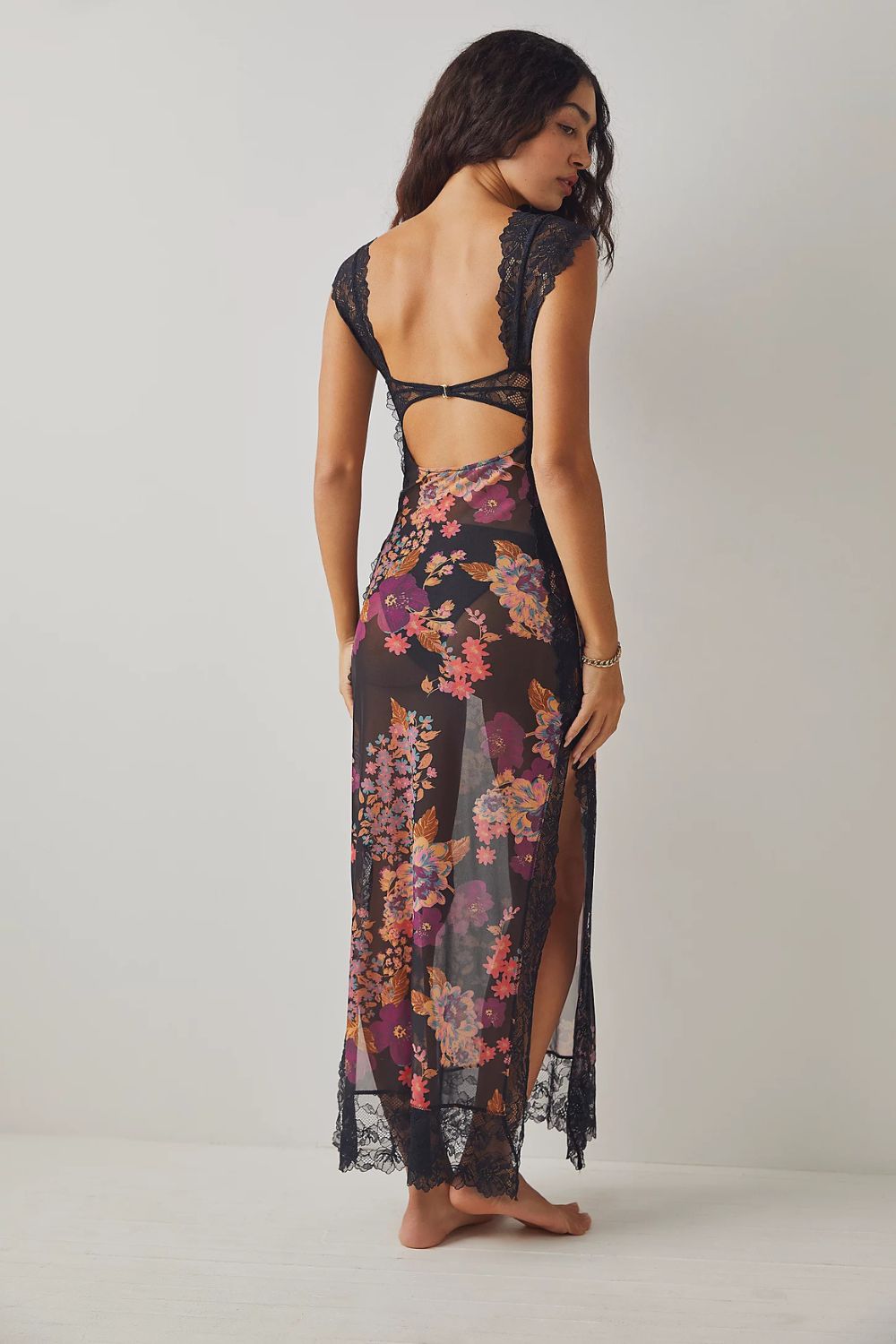 Sheer Floral midi Dress with Side Cutouts