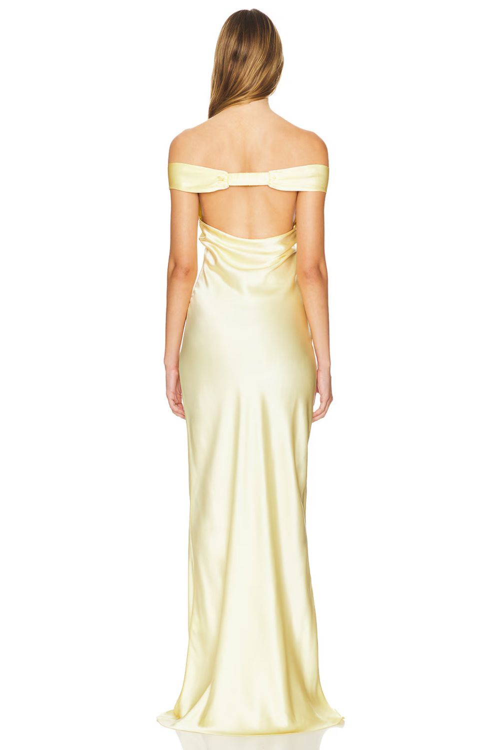 Lemon Off-Shoulder Satin Maxi Dress