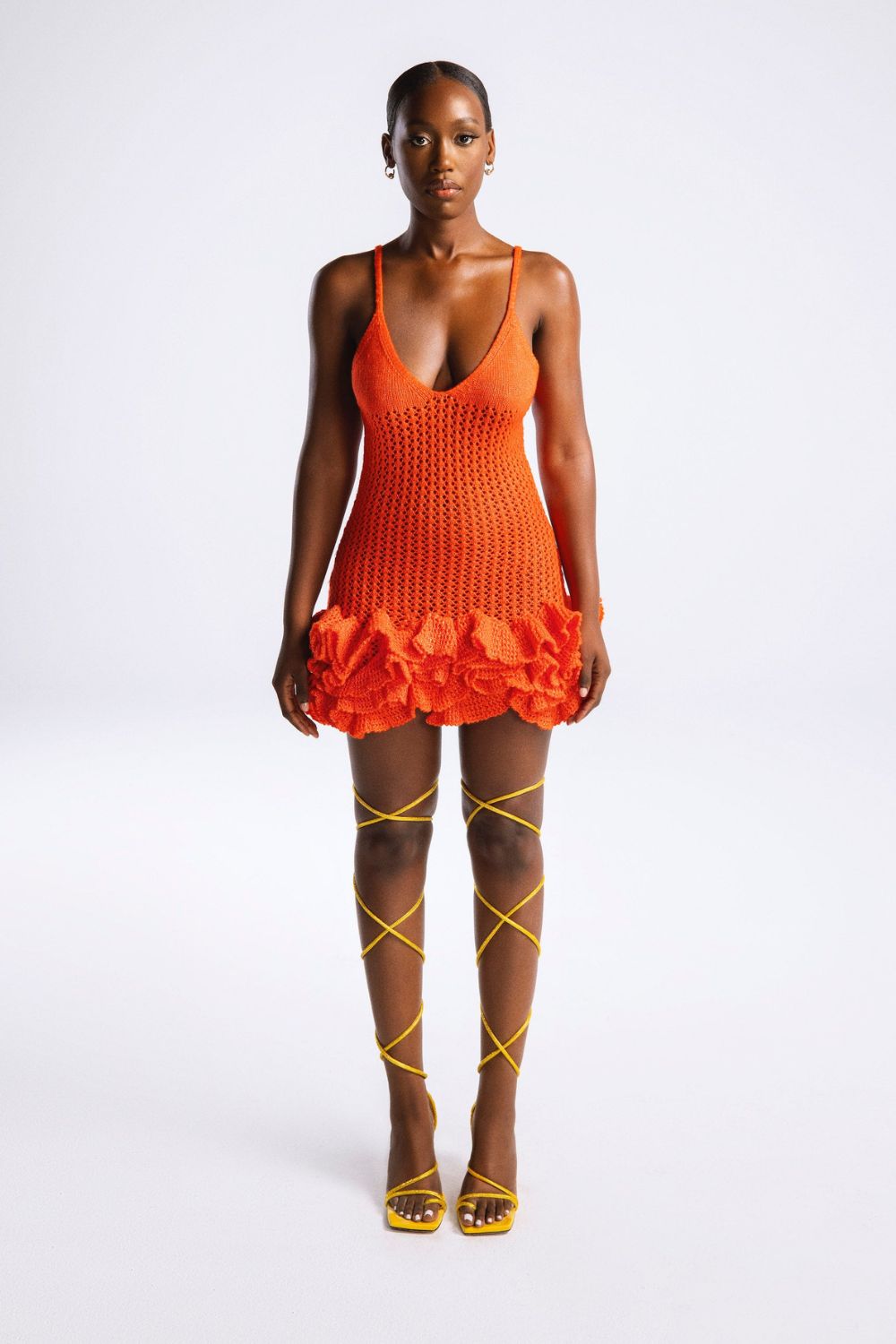 Boho Crochet Mini Dress with Ruffle Hem