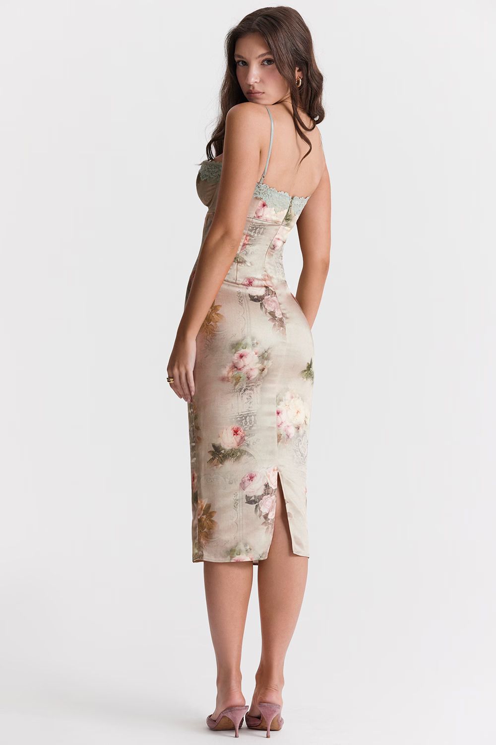 Floral Midi Dress with Lace Trim