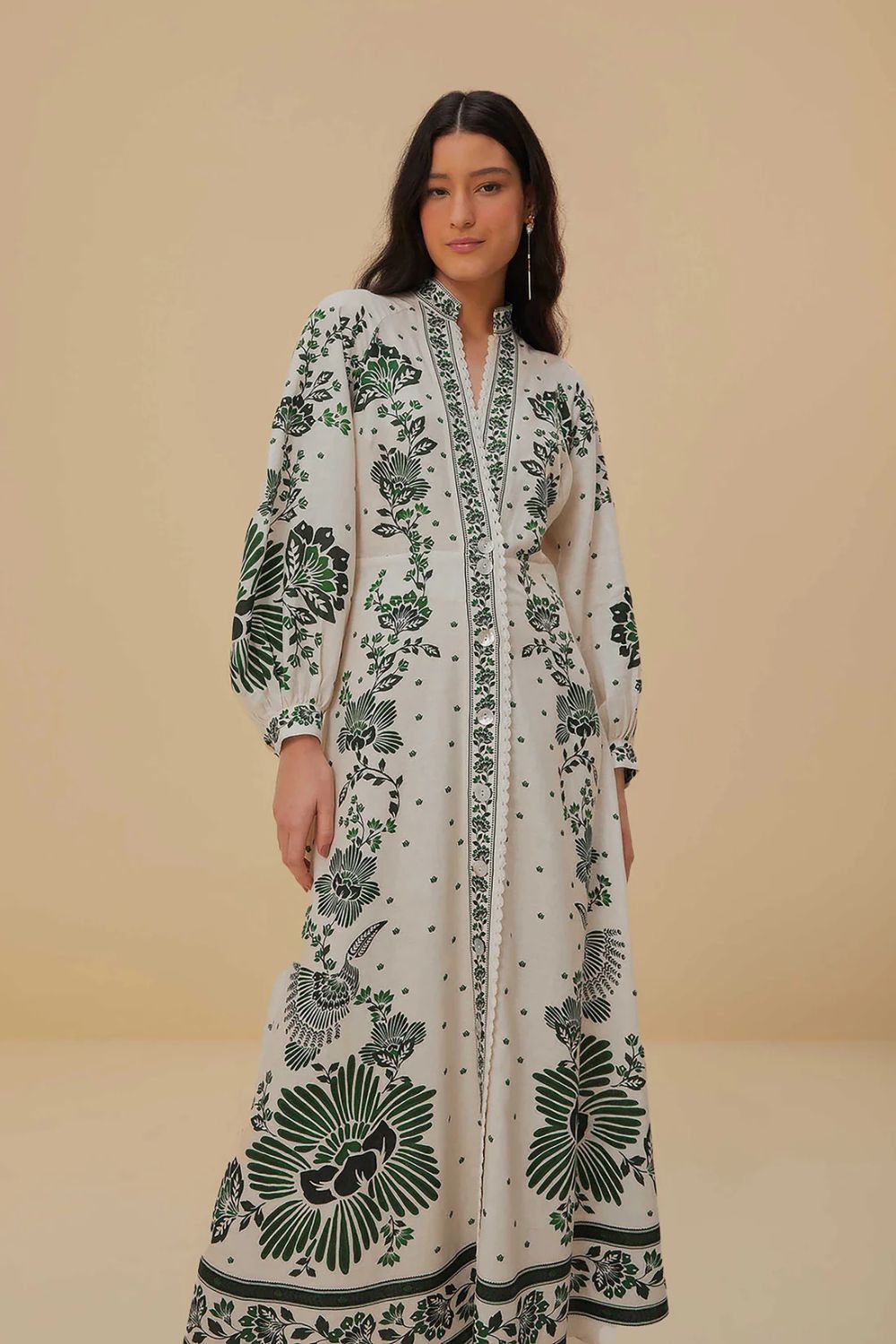 Modest Linen Floral Detail Maxi Dress