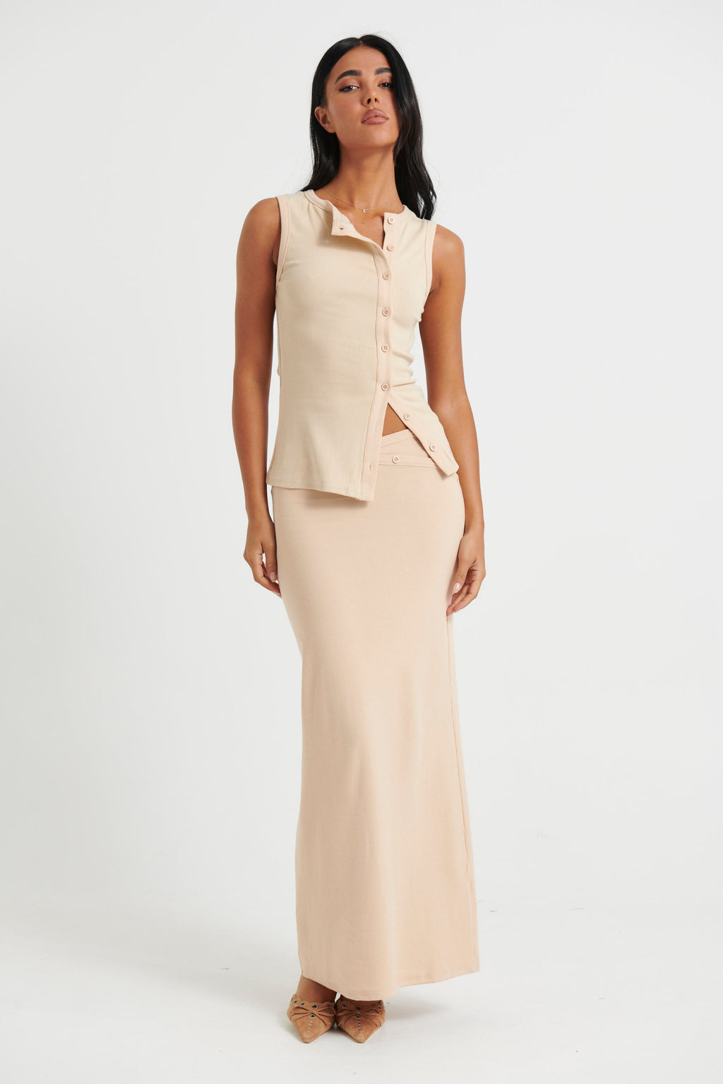 Cotton Button-Up Top and Skirt Set