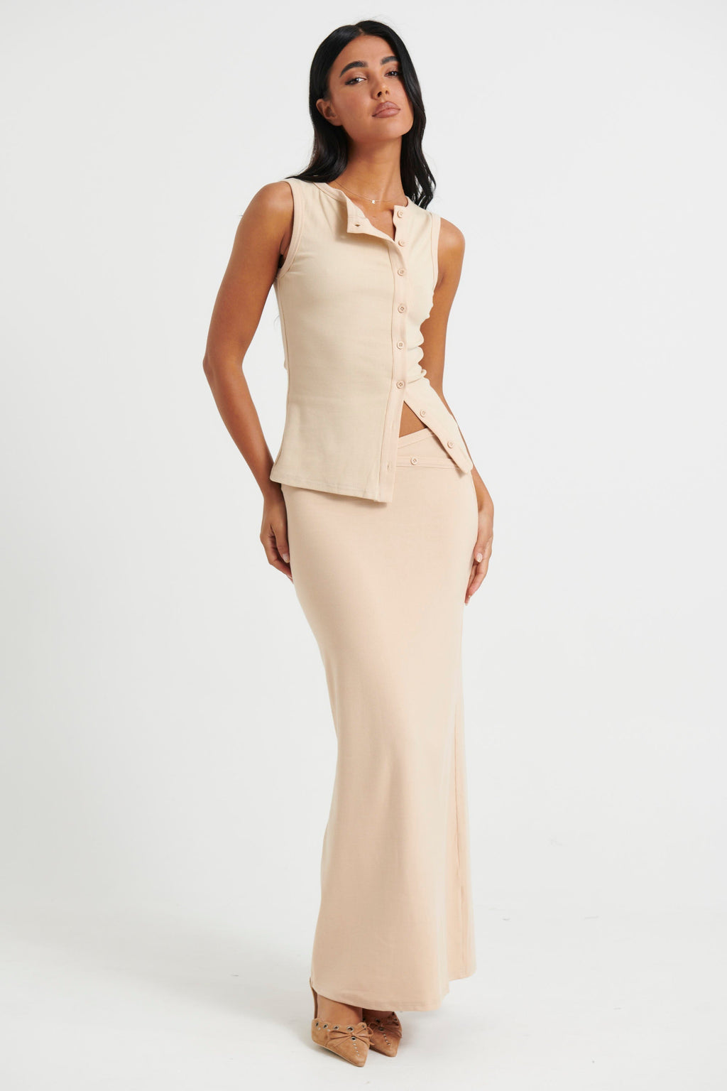 Cotton Button-Up Top and Skirt Set