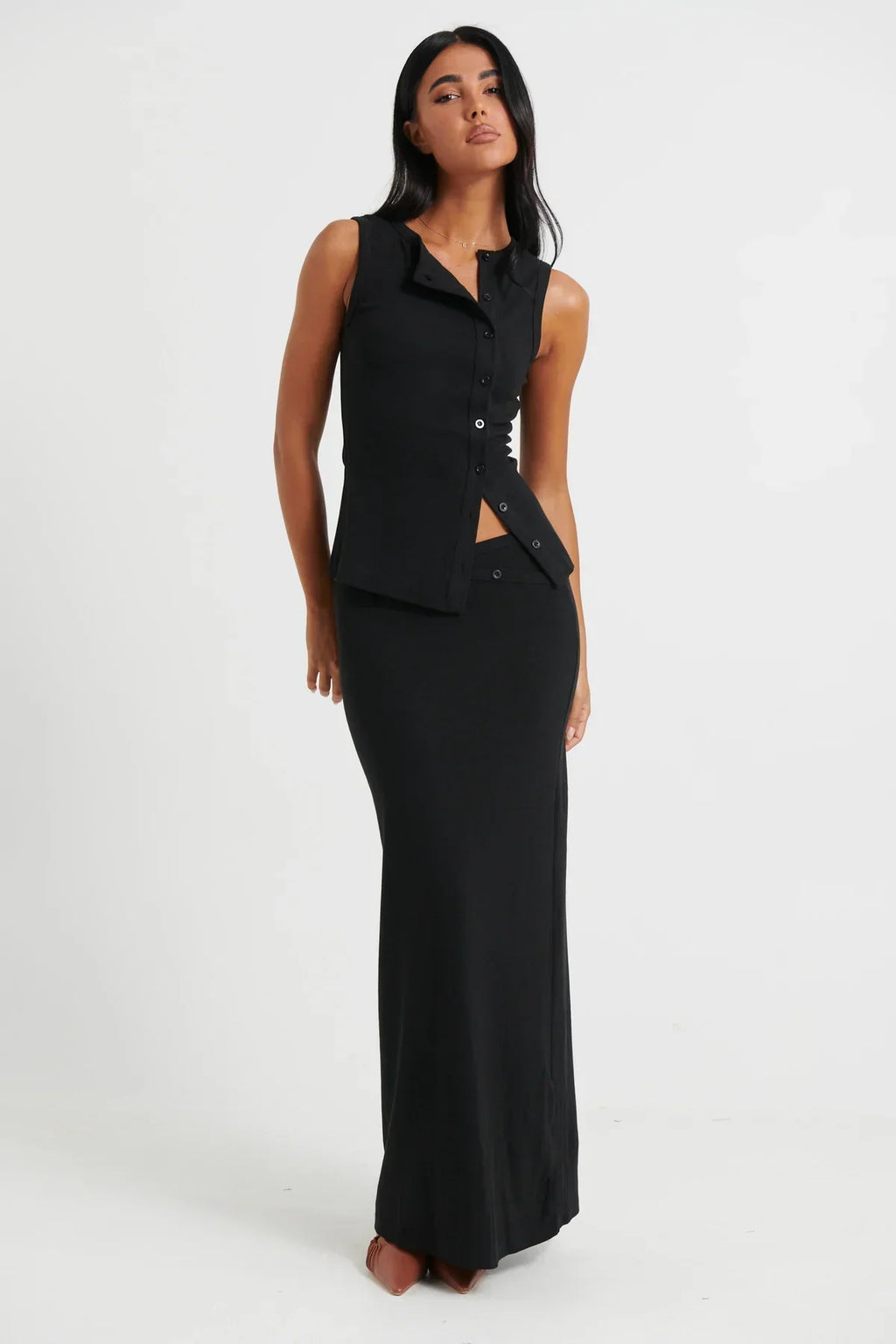 Cotton Button-Up Top and Skirt Set