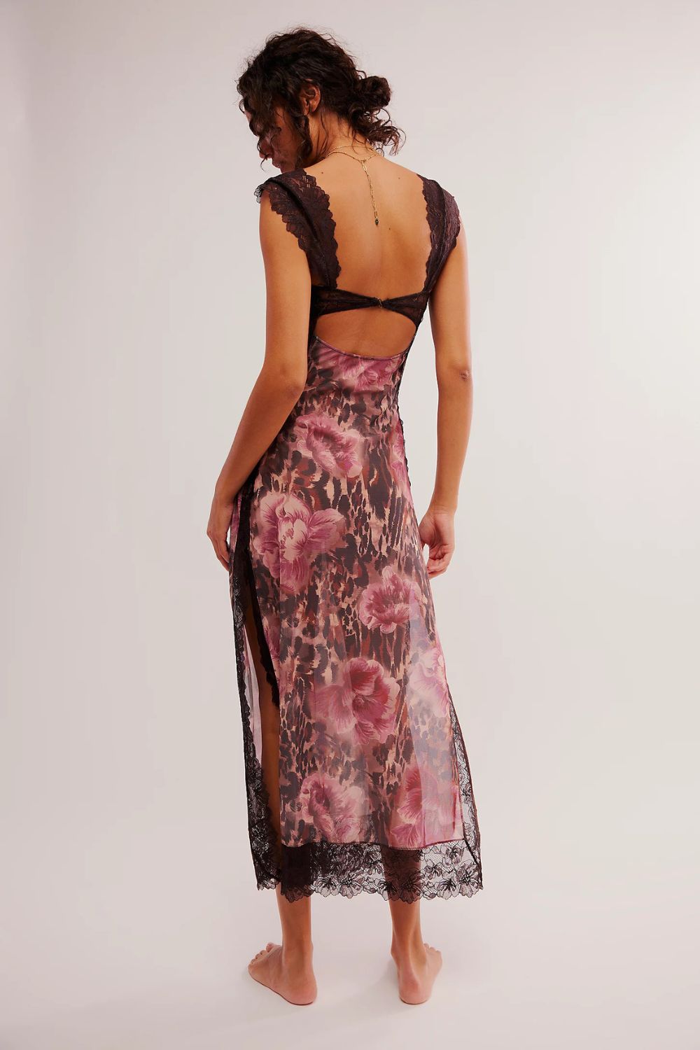 Sheer Floral midi Dress with Side Cutouts