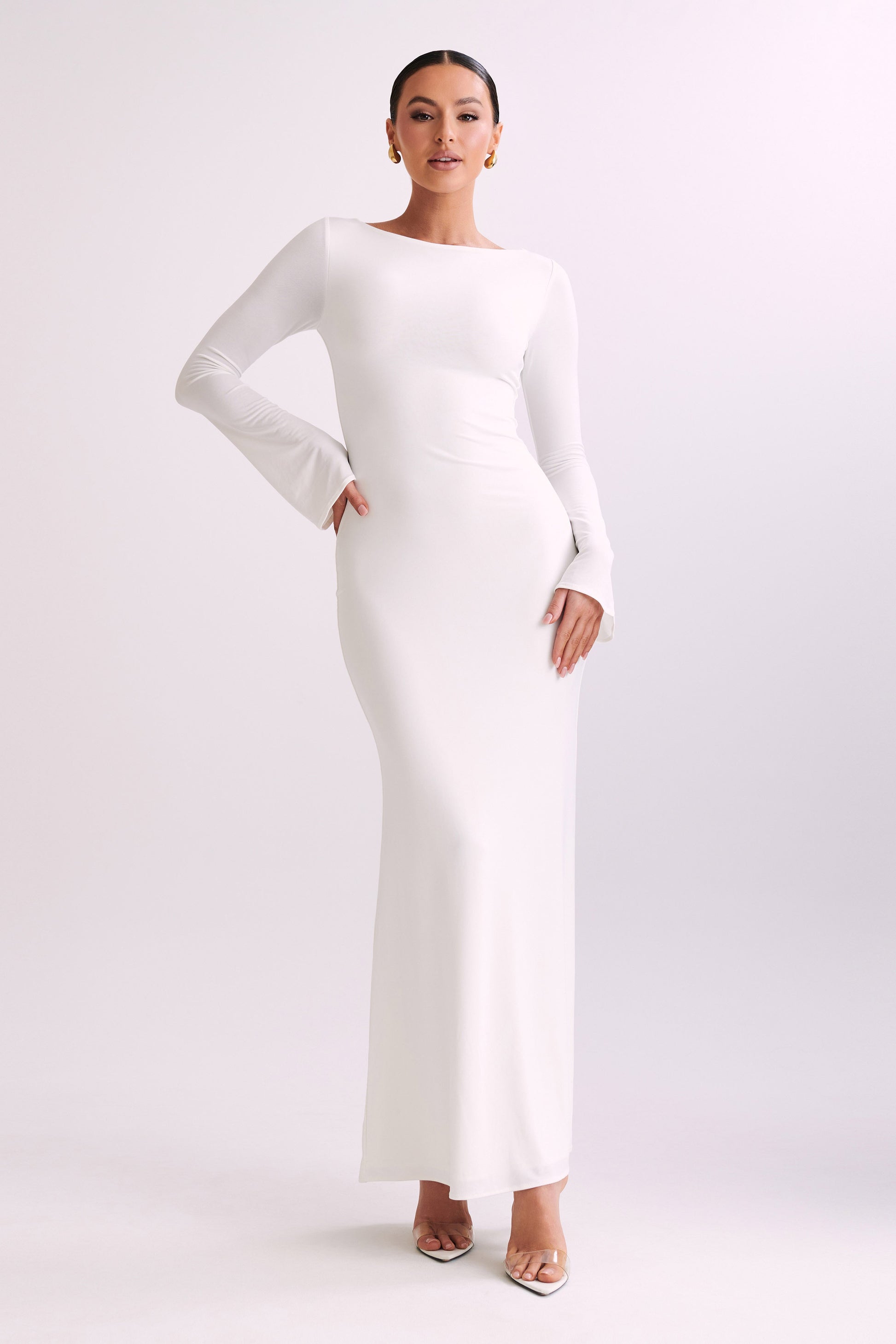 White Long Sleeve Bodycon Maxi Dress