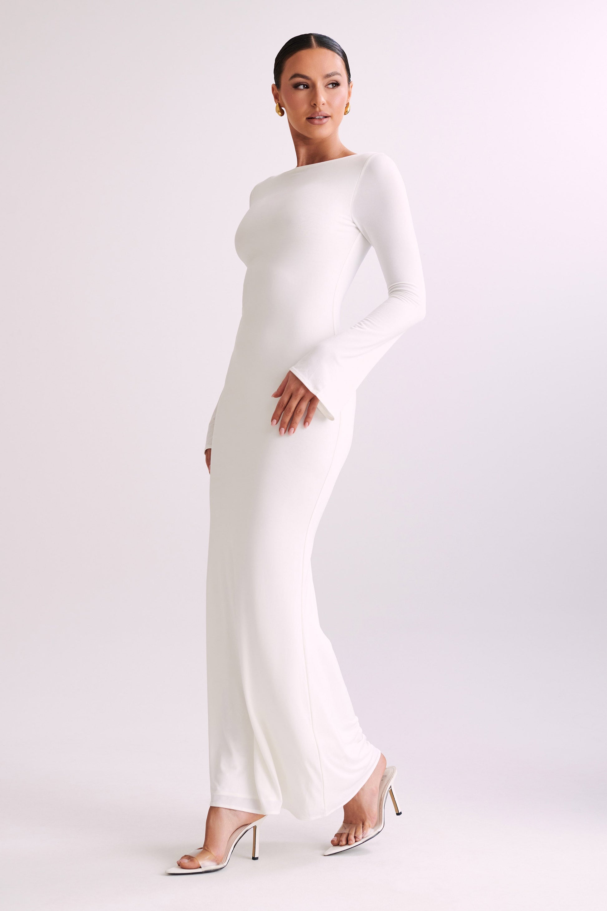 White Long Sleeve Bodycon Maxi Dress