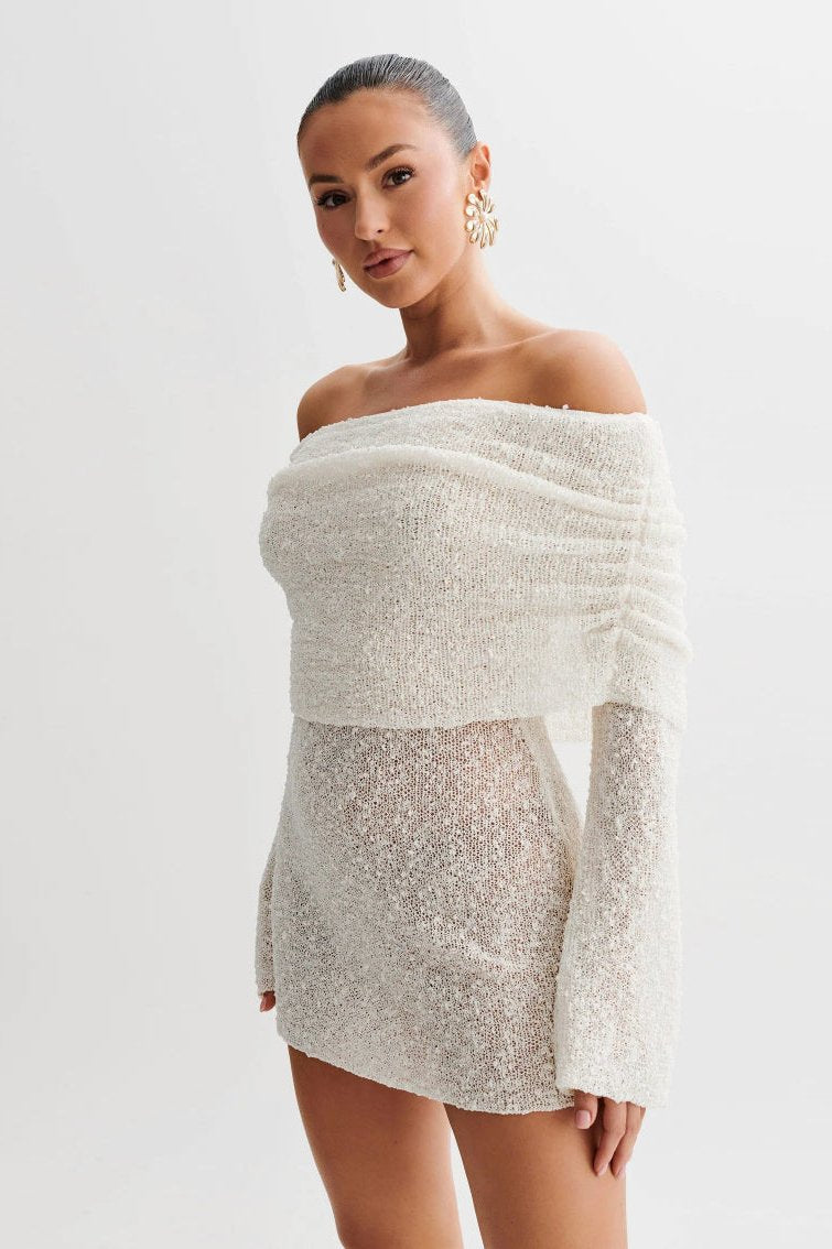 Off Shoulder Cozy Knit Mini Dress