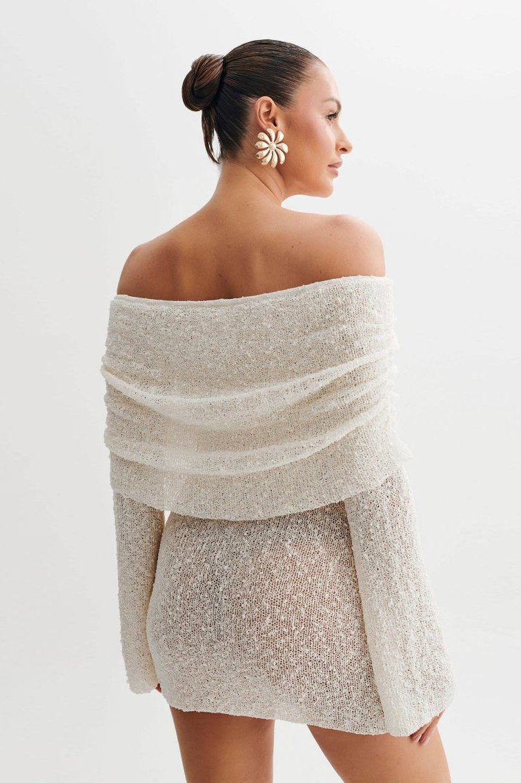 Off Shoulder Cozy Knit Mini Dress