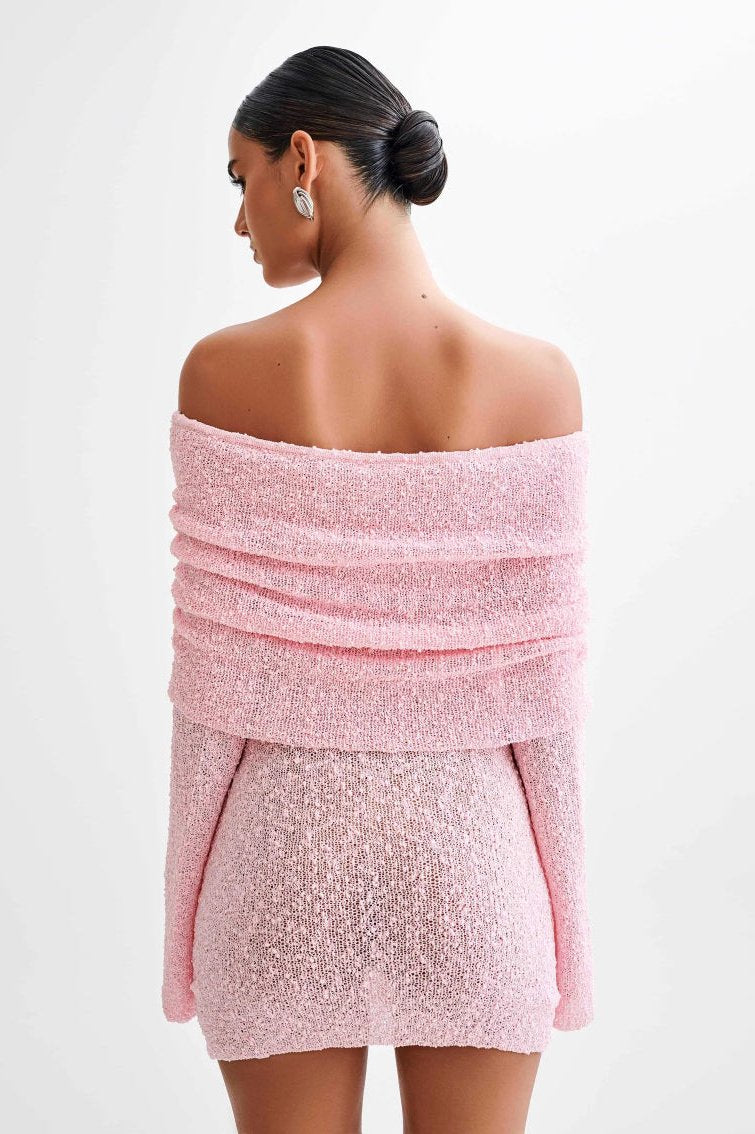 Off Shoulder Cozy Knit Mini Dress