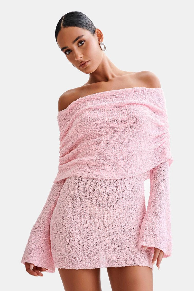 Off Shoulder Cozy Knit Mini Dress