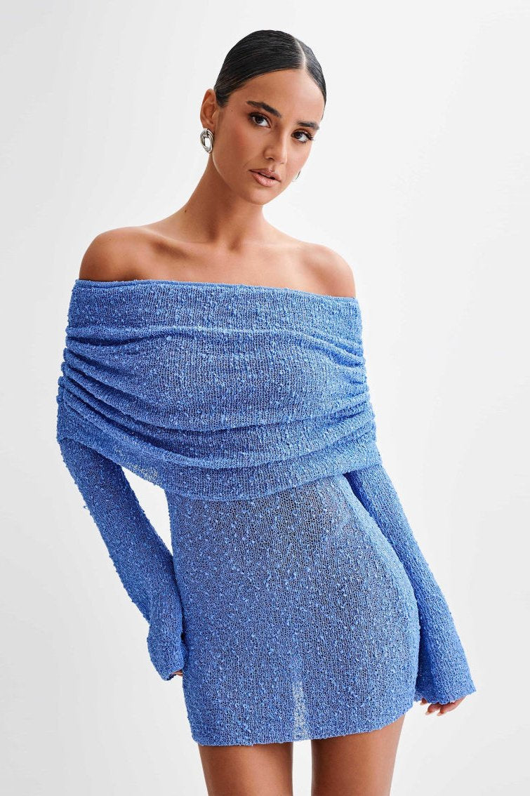 Off Shoulder Cozy Knit Mini Dress