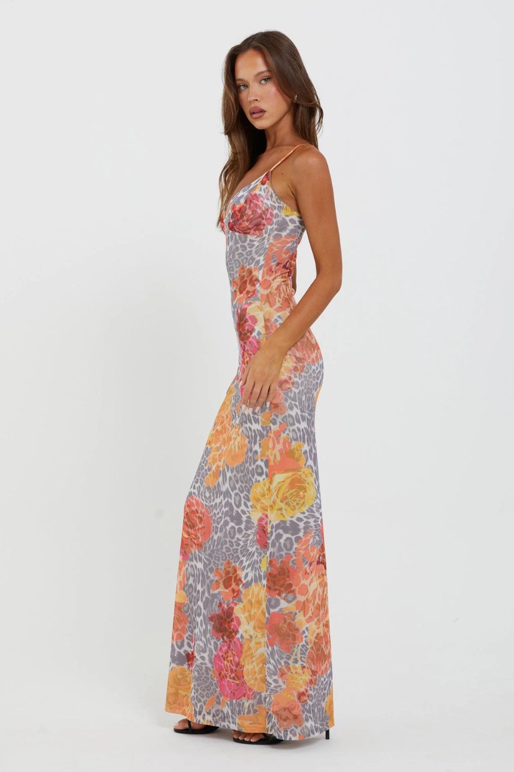 Multi Color Floral Print Maxi Dress