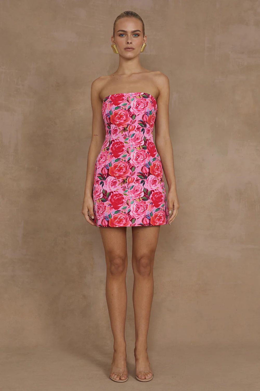 Strapless Floral Mini Dress with Sweetheart Neckline