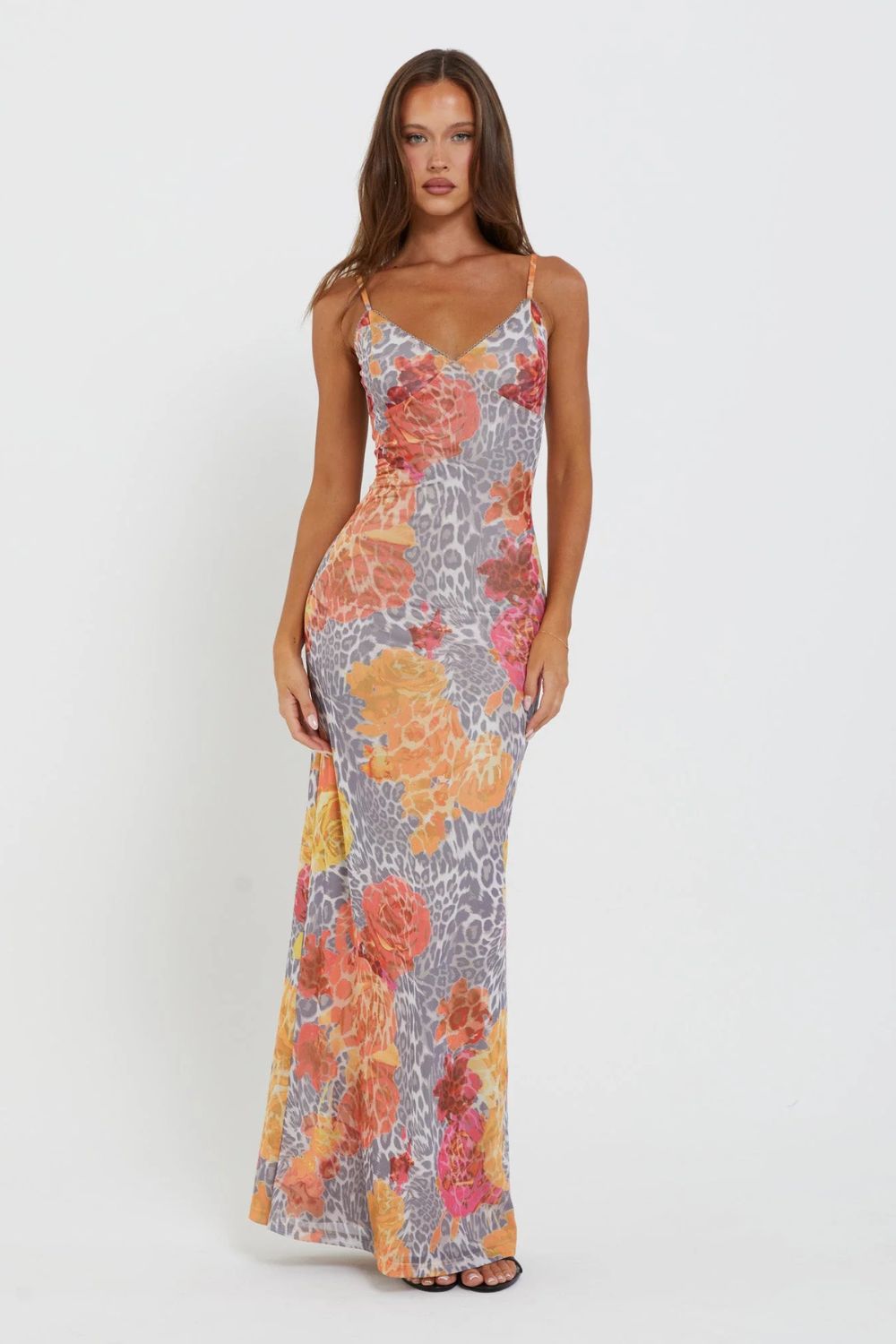 Multi Color Floral Print Maxi Dress