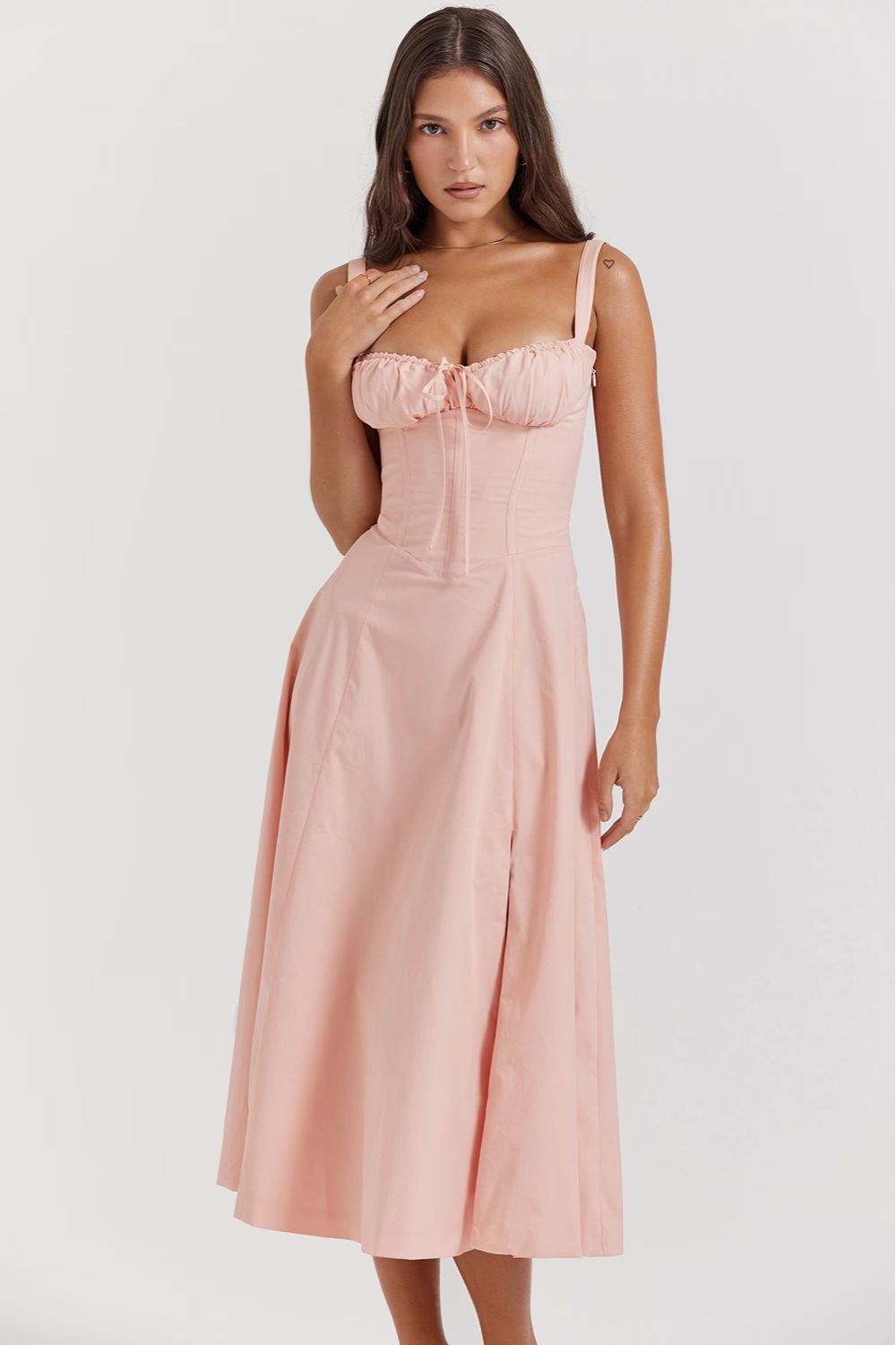 Romantic Floral Corset Midi Sundress with Straps