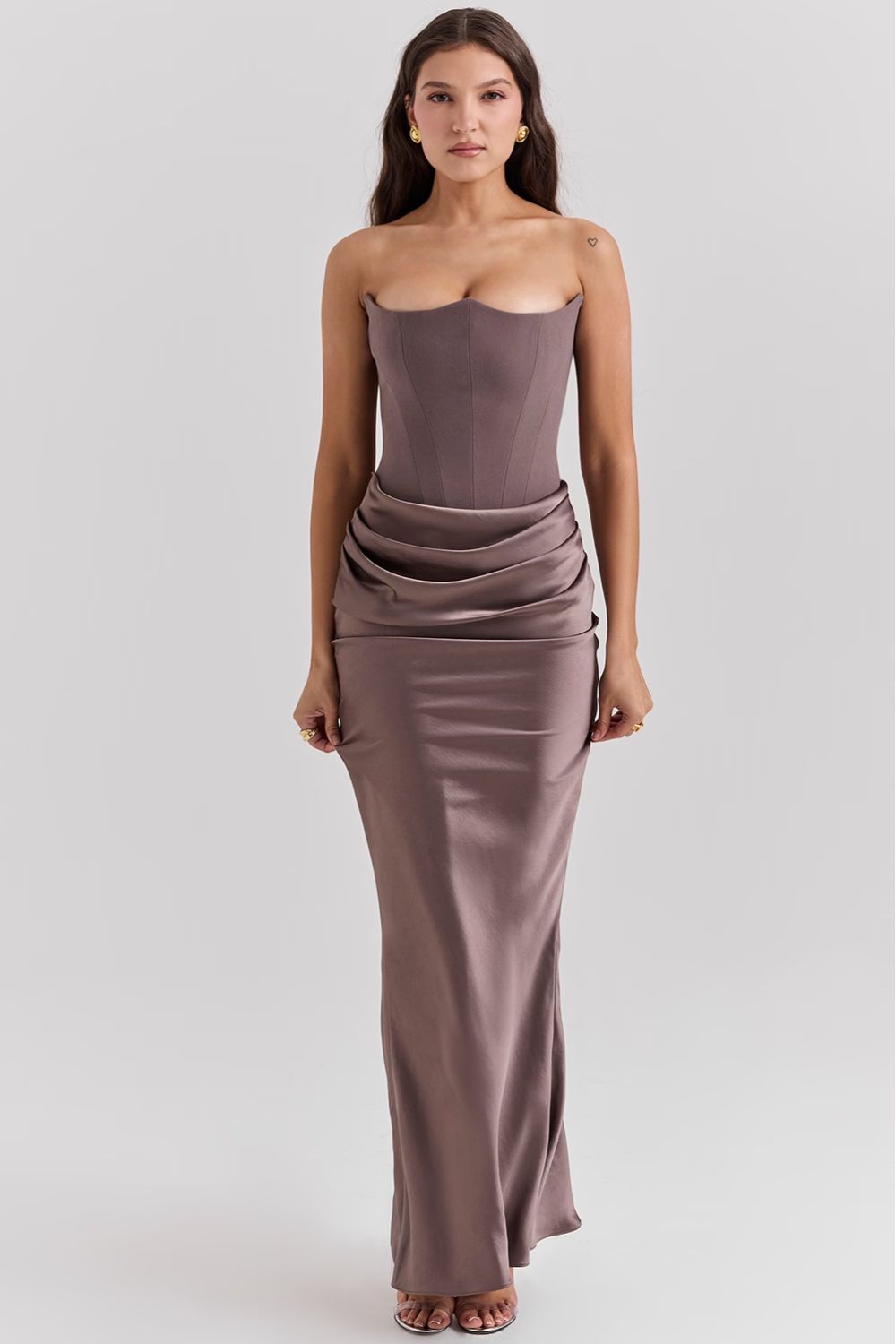 Strapless Corset Maxi Dress in Satin