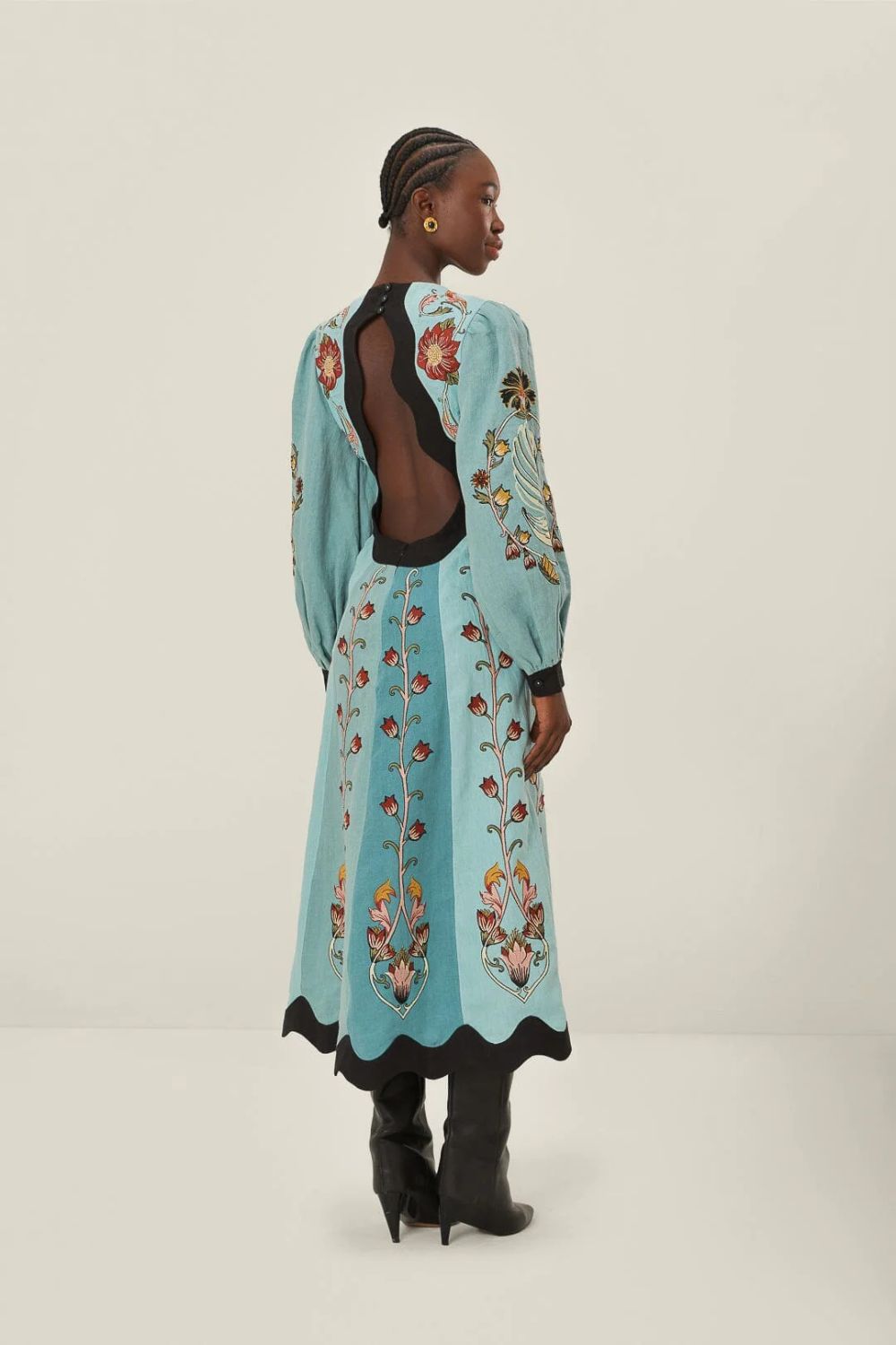 Emerald Embroidered Linen Maxi Dress