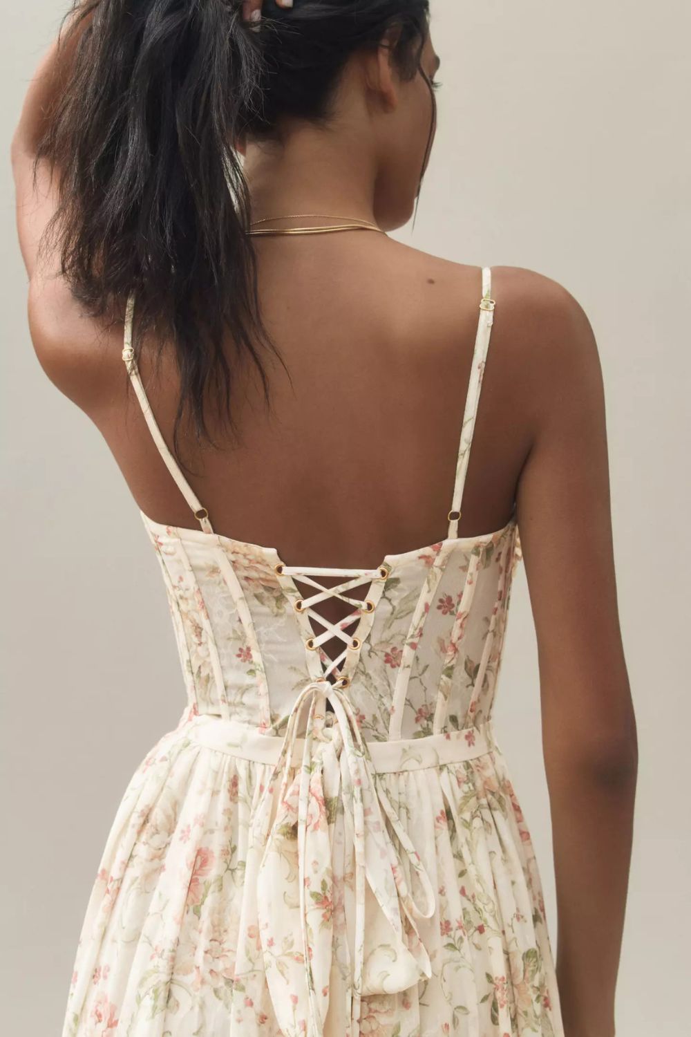 Romantic Lace Corset Maxi Dress with Tiered Chiffon Skirt