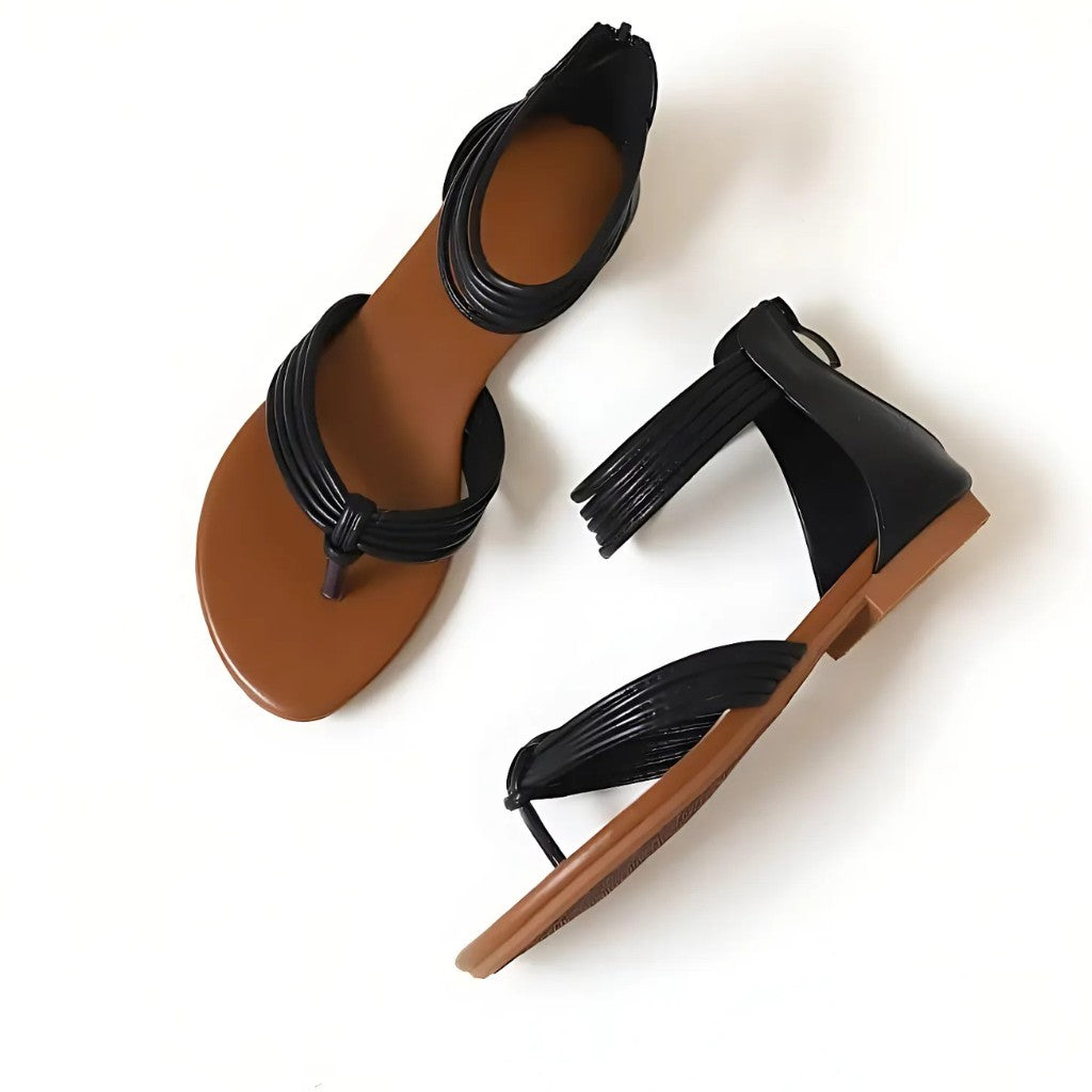 Zip Leather Flat Sandals
