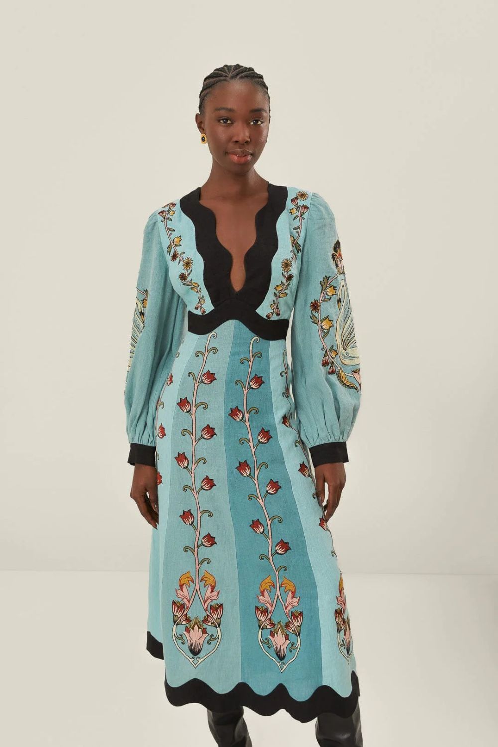 Emerald Embroidered Linen Maxi Dress