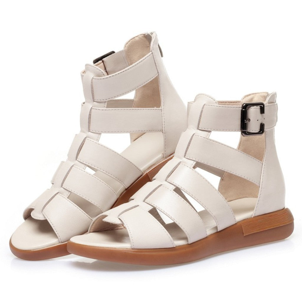 Open Toe Leather Flat Sandals