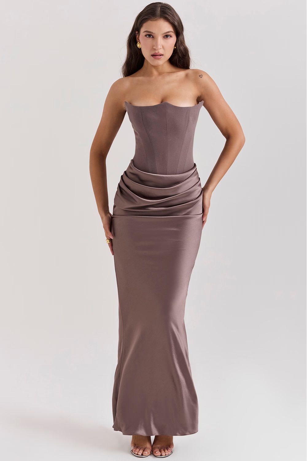 Strapless Corset Maxi Dress in Satin
