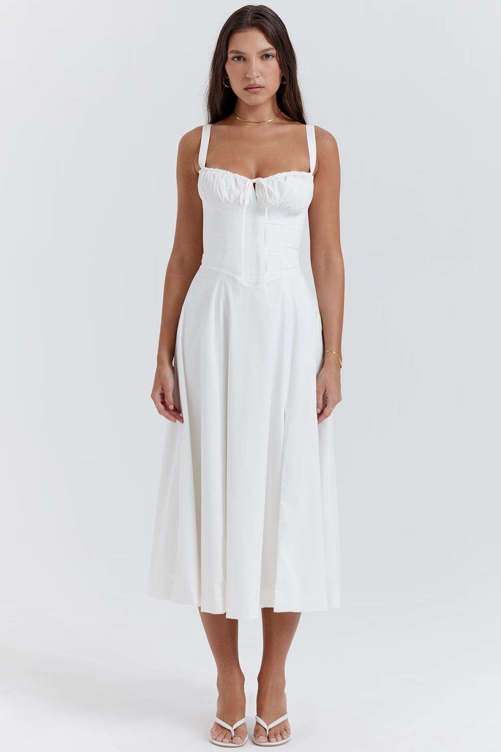 Romantic Floral Corset Midi Sundress with Straps