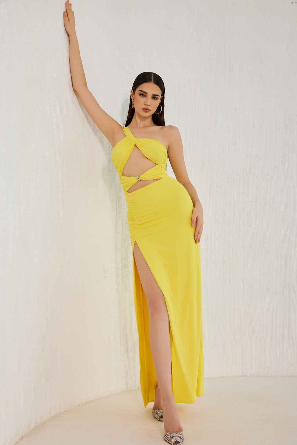 Flowy Midi Dress with Soft Silhouette and Front Slit
