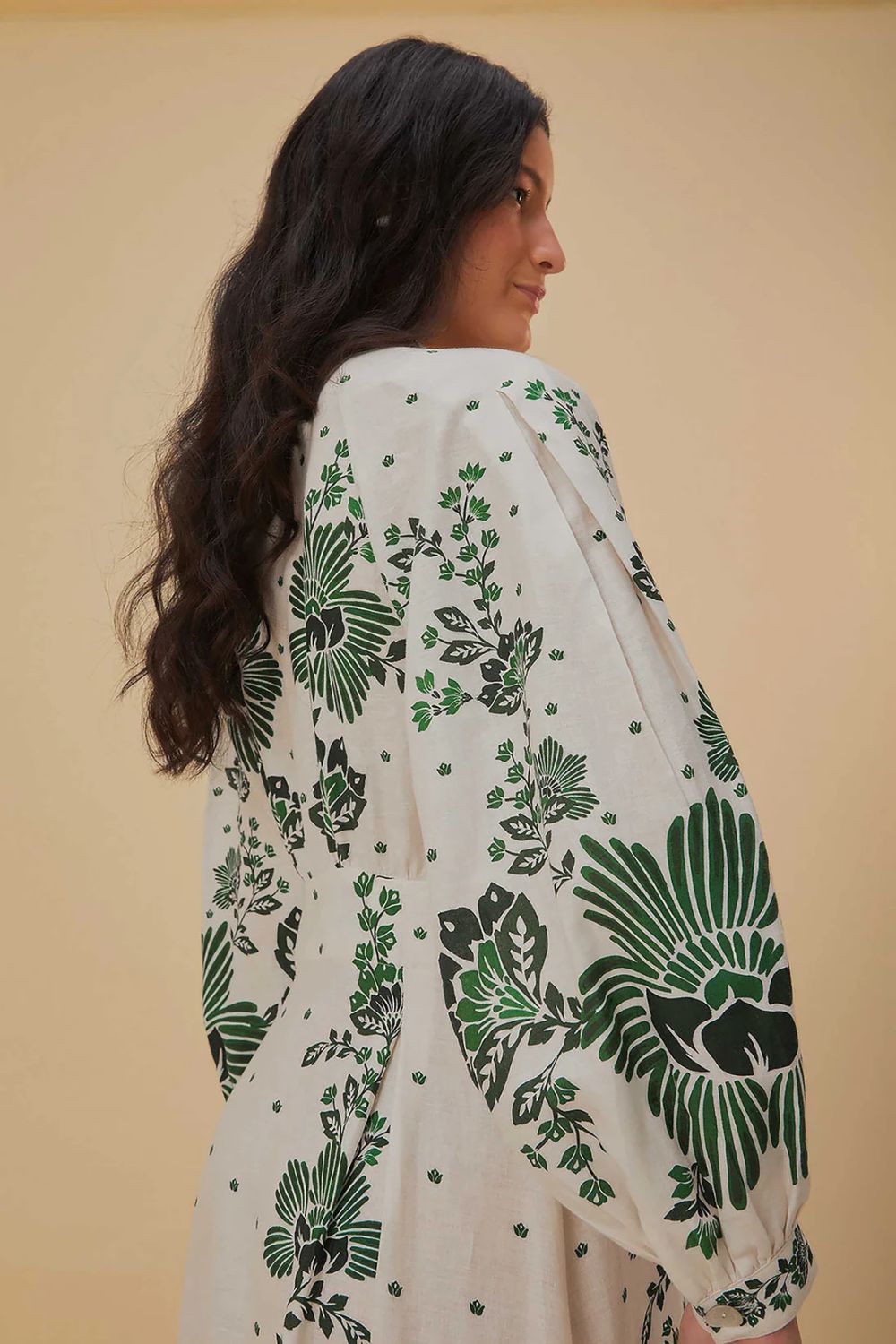 Modest Linen Floral Detail Maxi Dress