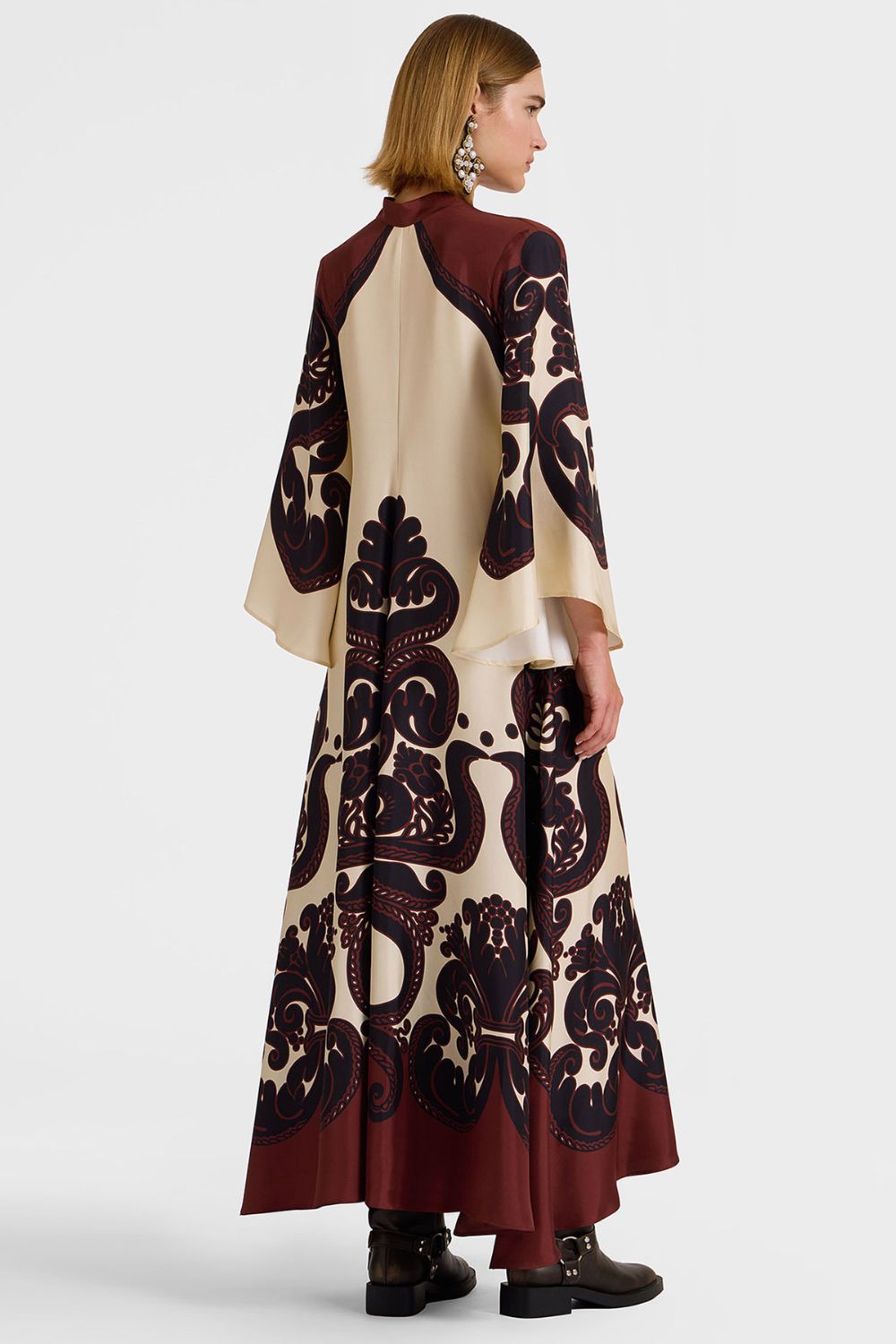Silk Twill Maxi Dress With Waterfall Sleeves and Flow Silhouette