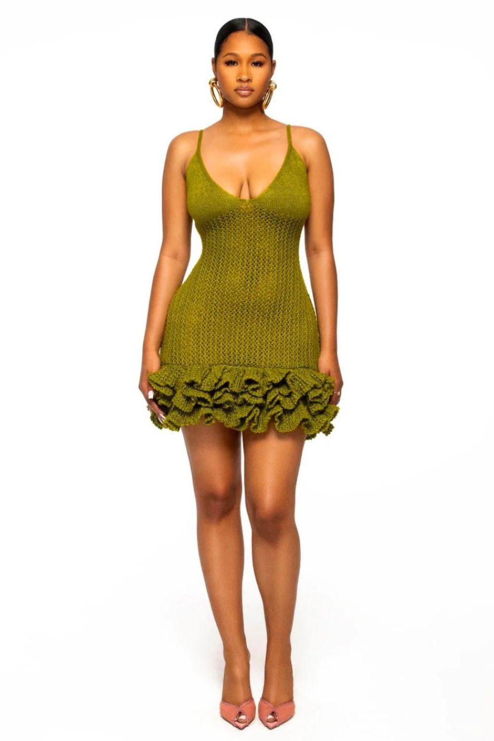 Boho Crochet Mini Dress with Ruffle Hem