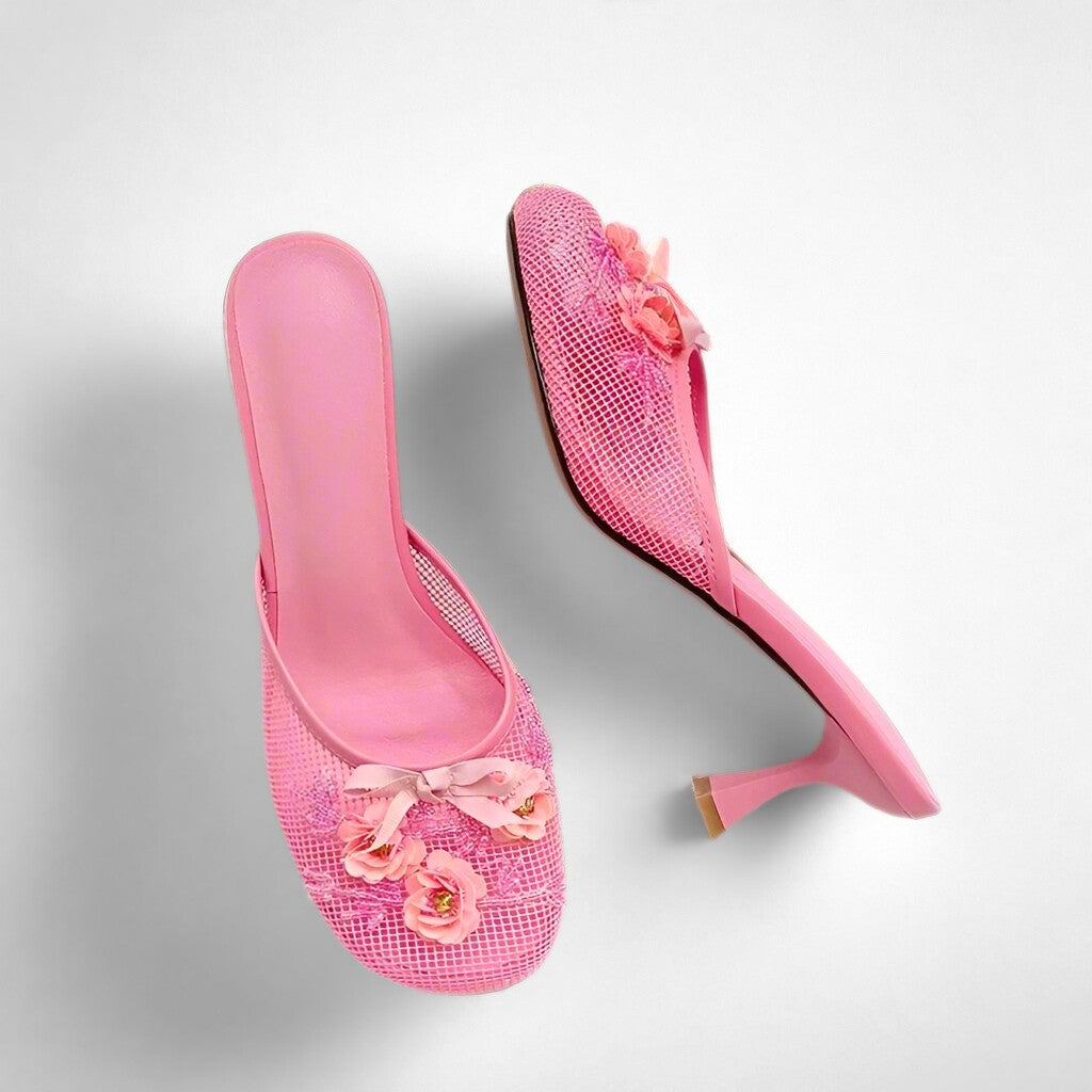 Mesh Floral Knot High Heel Sandals