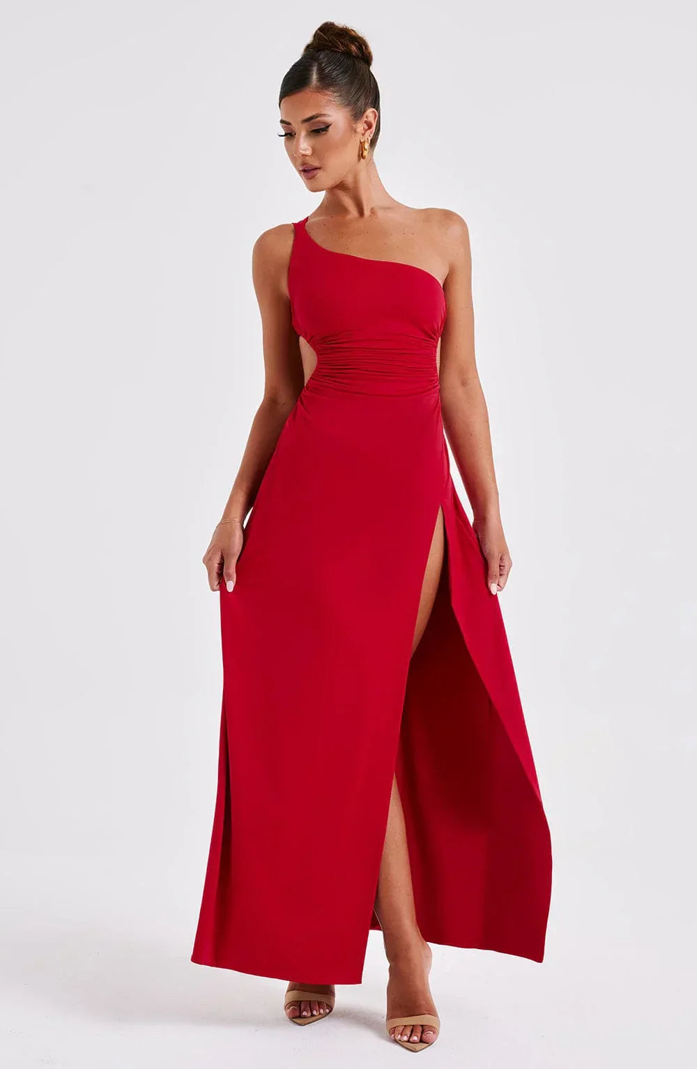 One-Shoulder Slit Maxi Dress – Elegant Asymmetric Evening Gown