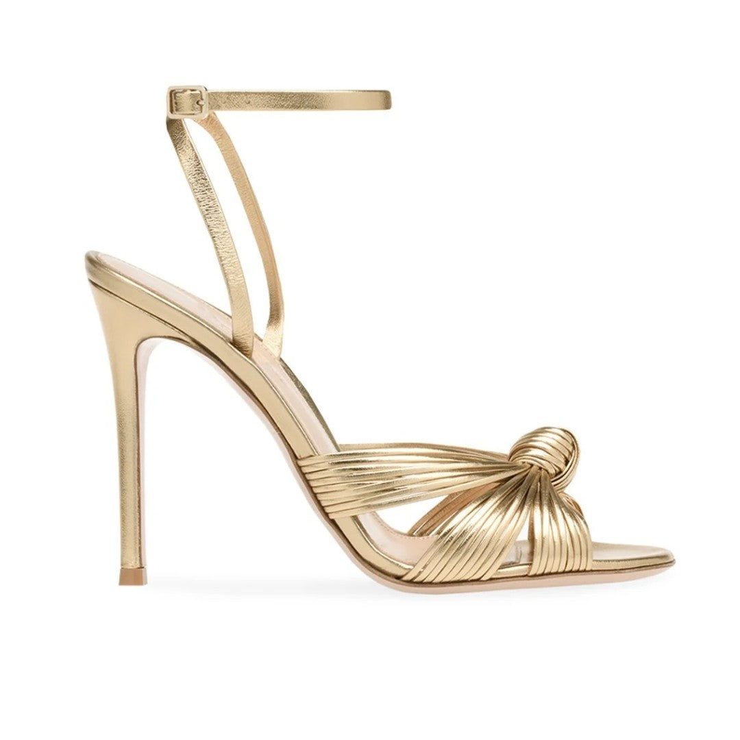 Metallic Buckle Strap Open-Toe Stiletto Heels