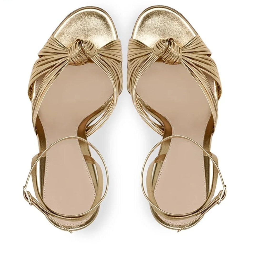 Metallic Buckle Strap Open-Toe Stiletto Heels