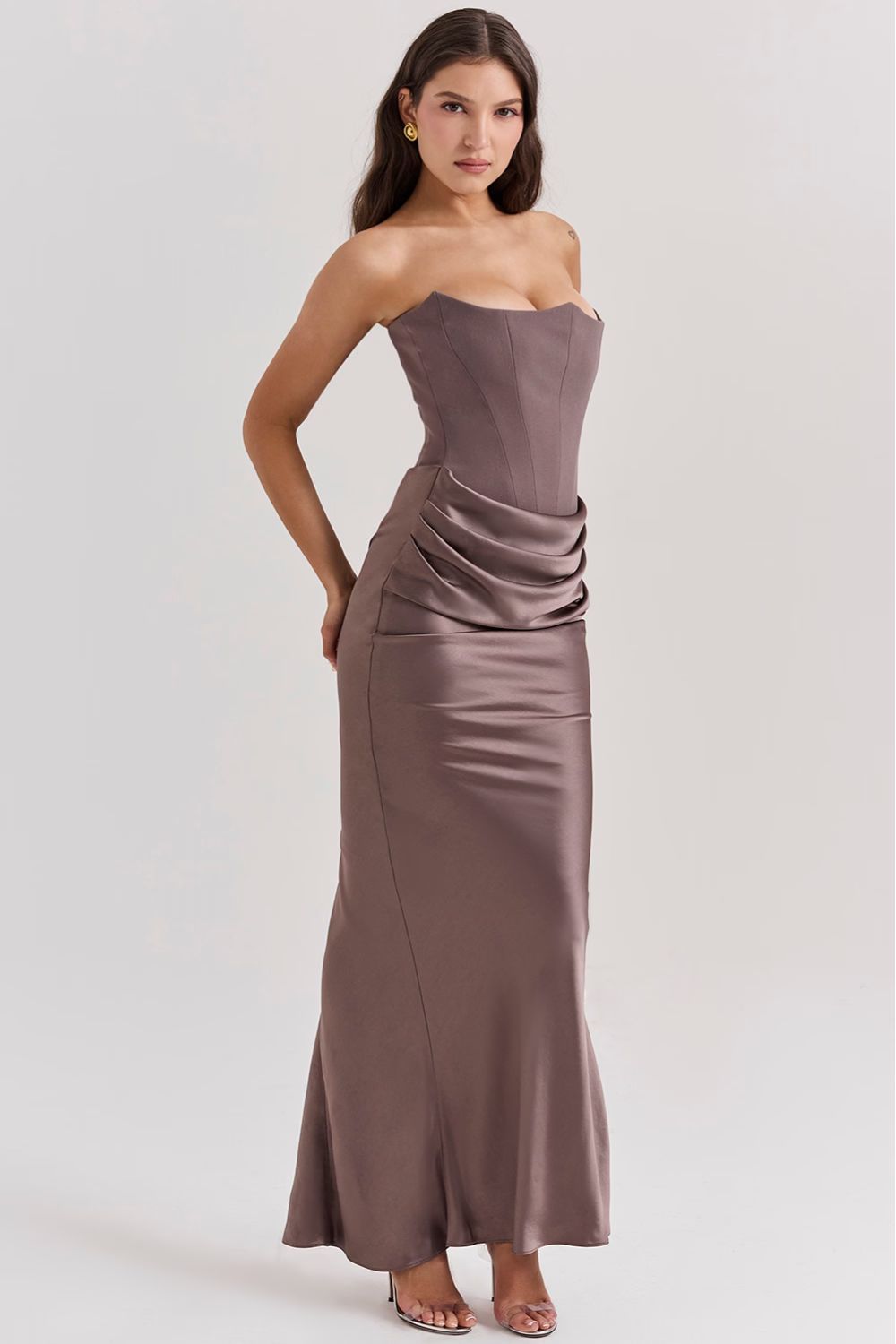 Strapless Corset Maxi Dress in Satin