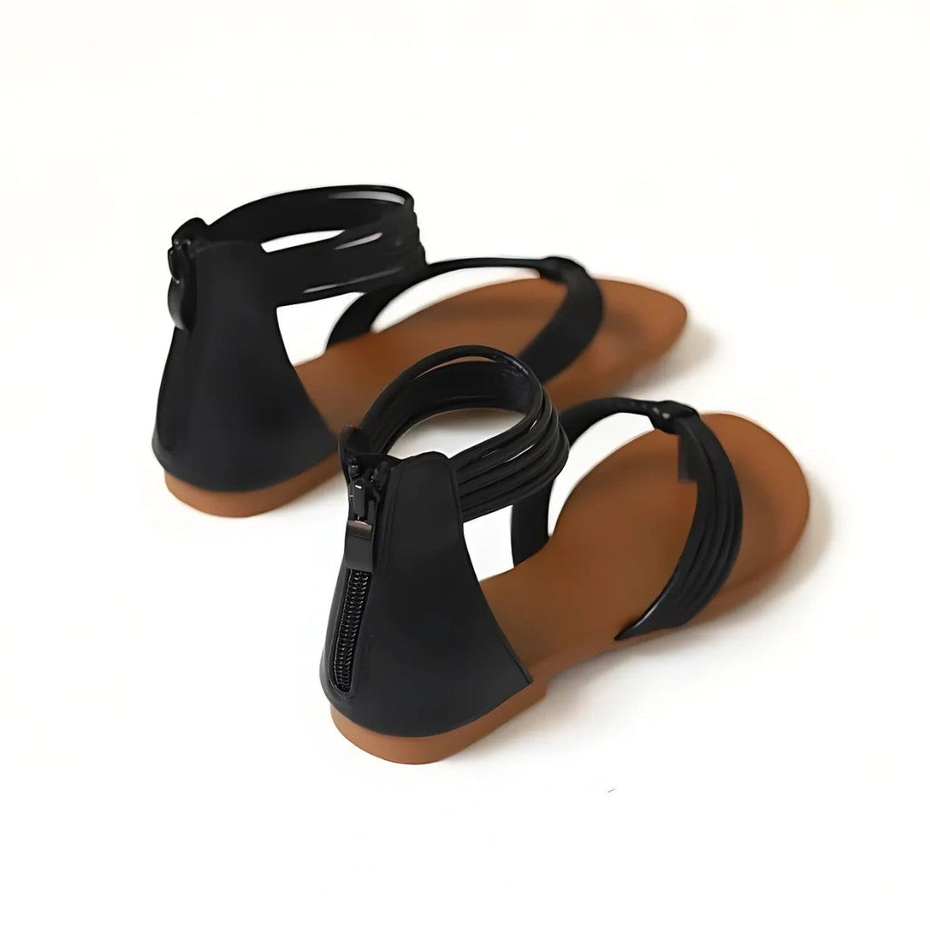 Zip Leather Flat Sandals