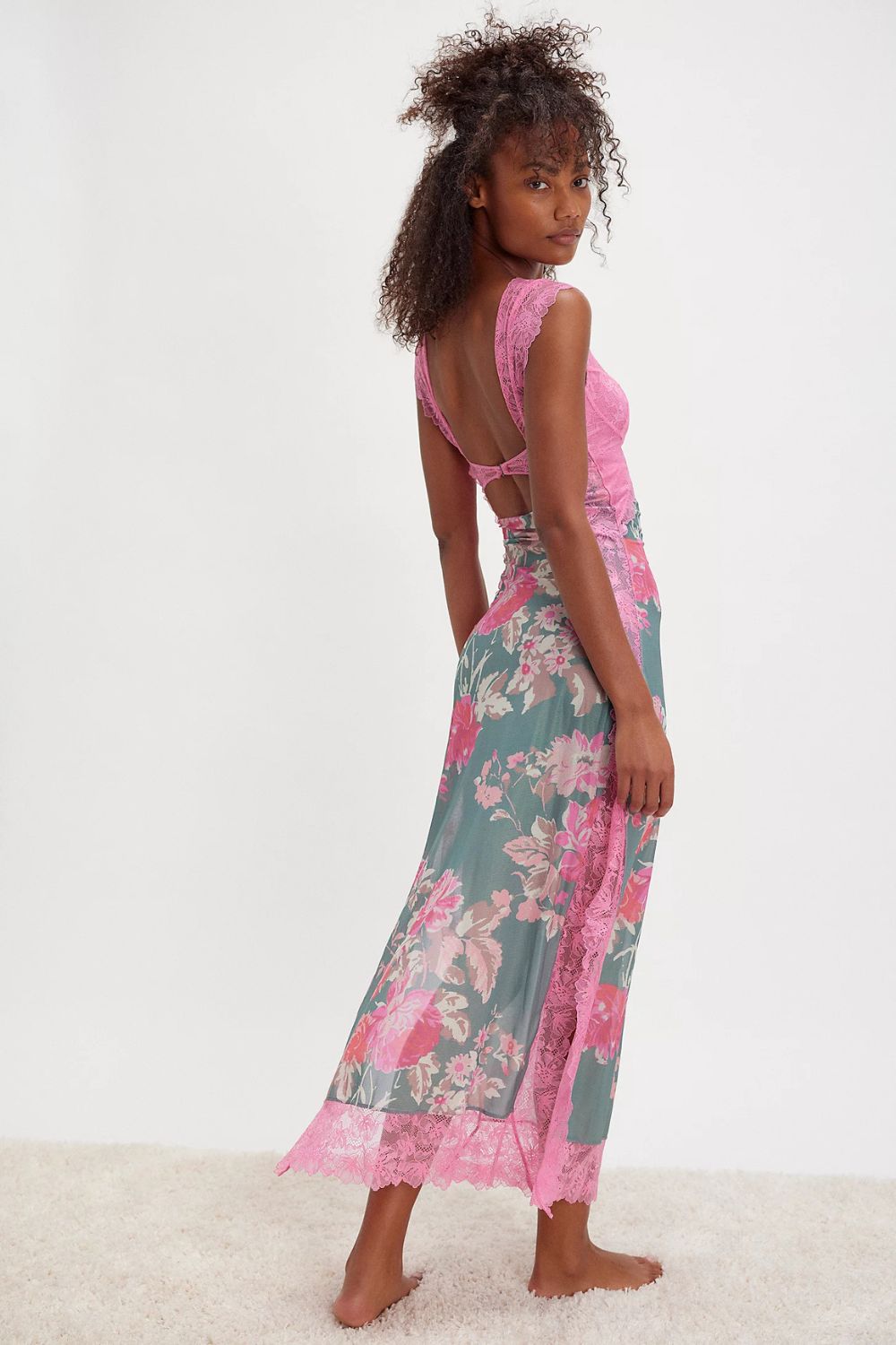 Sheer Floral midi Dress with Side Cutouts