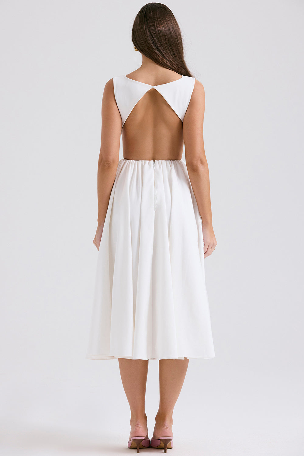 Backless Midi Dress with Fitted Bodice and Flare Skirt