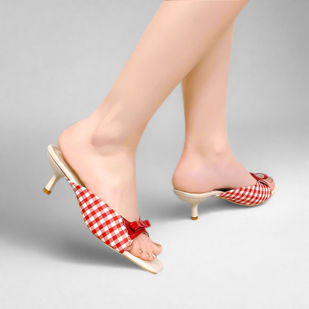 Kitten Heel Sandals with Floral Detail and Bow Accent