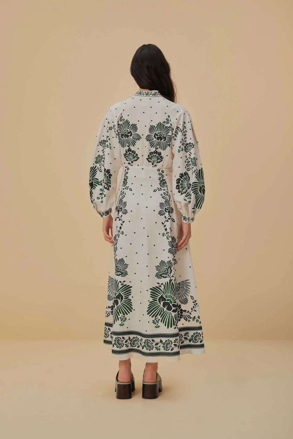 Modest Linen Floral Detail Maxi Dress