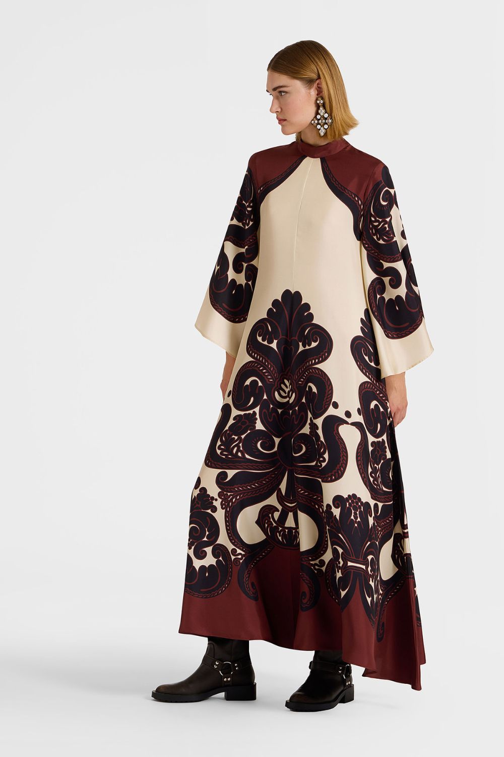 Silk Twill Maxi Dress With Waterfall Sleeves and Flow Silhouette