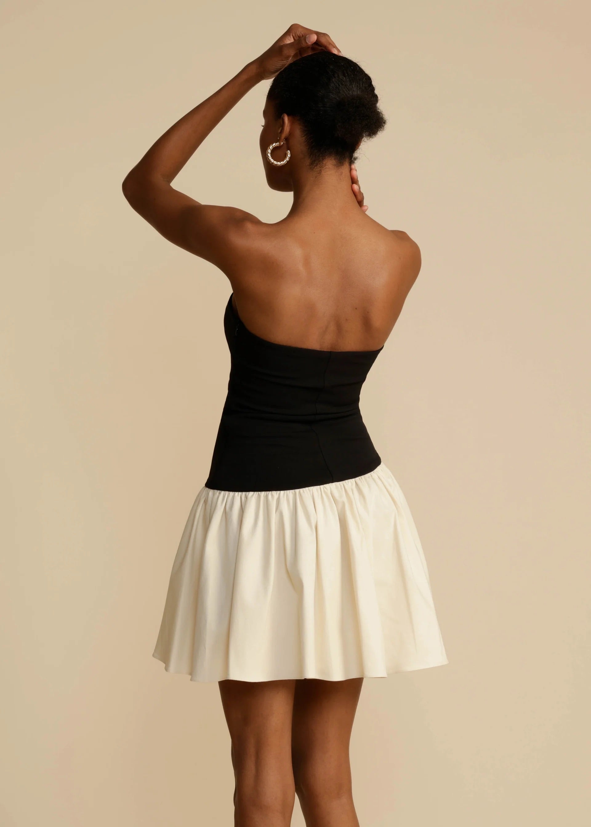 Black and Ivory Strapless Fit and Flare Mini Dress