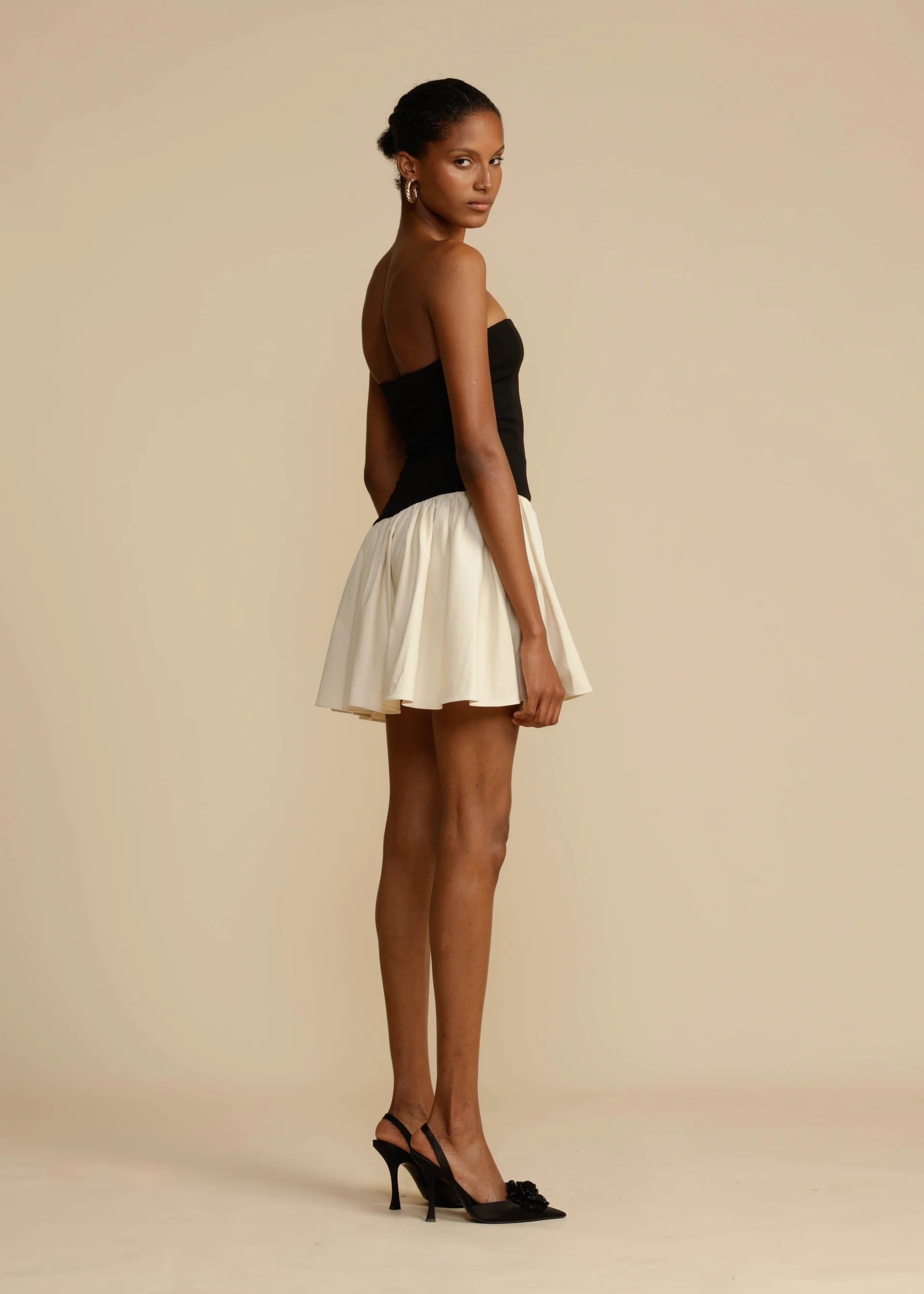 Black and Ivory Strapless Fit and Flare Mini Dress